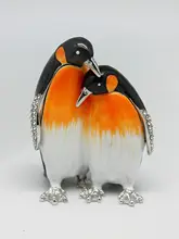 エナメル工芸の合金製ペンギン装飾ボックス【クリエイティブなカップル向け・デスク用インテリア】