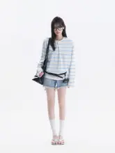 長袖Tシャツ レディース ヘンリーネック ボーダー柄 アメカジ ヴィンテージ ルーズ UVカット 夏 インスタ映え