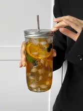 梅森ガラスドリンクジャー【冷たい飲み物・冷抽出コーヒー・ストロー付き・フルーツサラダ用・蓋付き】