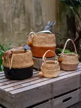 壁掛け吊りバスケット風デザインの水泥製花器【ユニークなガーデニング用・垂れ下がり型】