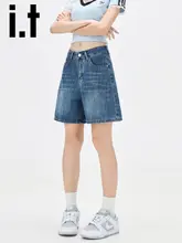 デニムショートパンツ レディース ハイウエスト 着痩せ 薄手 アメカジ ヴィンテージ加工 「CHOCOOLATE」