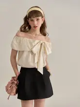 トップス レディース オフショルダー フリル 蝶結び タイ 上品 きれいめ 「Lycheerose」