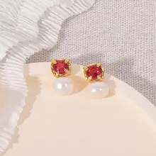 淡水パールのイヤリング【復古風・海洋ブルーのジルコン・エレガントデザイン】