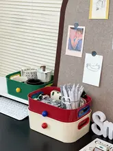 卓上収納バスケット ポップカラー 可愛い コスメ 文具 小物 お菓子 整理 一人暮らし 学生 寮