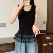 レース切り替えのキャミソール【大きいサイズ・重ね着対応・体型カバー・美しいデザイン】（セットアップ対応）