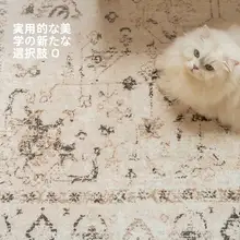 珍珠绒シリーズの月下花園デザインのクリームカラーのペルシャ絨毯【リビング用・二重構造・取り外し可能・機械洗い対応】