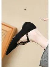 真皮製 フランス風 ヴィンテージデザインのマリージェーンシューズ【夏用・先細り・フラット】