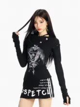 斜め肩デザイン ニットTシャツ【脱着可能な袖付き・細見え・女性用】