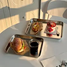 スタイリッシュなステンレス製長方形トレー【カフェ・ティー・ケーキ用】