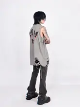 ユニークなデザインのオーバーサイズベスト【ダメージ加工・カジュアルスタイル】（セットアップ対応）