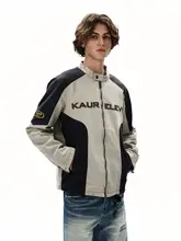 ビンテージ風 カラーブロックジャケット【スタンドカラー・ユニセックス・バイク用】