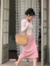 春夏用 薄手ピンクシフォンタイトスカート【フィットデザイン・ウエストゴム】