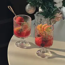 ヴィンテージ風 サンフラワーエンボス グラスカップ【高脚・ドリンク・ジュース用】