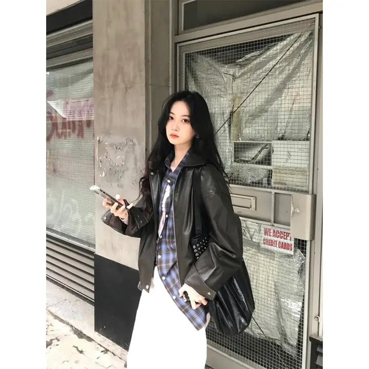 PUレザー製 ブラックジャケット【レディース・アメリカンヴィンテージスタイル・ハイエンド感】