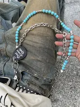 合成オプティマイザーターコイズスタイルのステンレススチールビーズパンツチェーン【手作りアクセサリー】