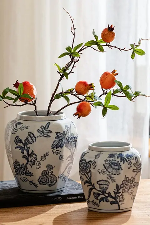 花瓶 染付 磁器 チャイナテイスト 上品 リビング インテリア 生け花