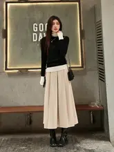 杏白色の百褶スカート【中長丈・ゆったりシルエット】（セットアップ対応）