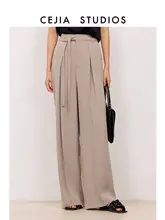 高腰ワイドレッグパンツ【軽やかでしたシルエット・裏地シルク・秋用】