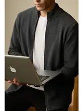 ビジネスカジュアル メンズ 春秋用 100%ウール ニットカーディガン【ハイネック・ハーフジップ】