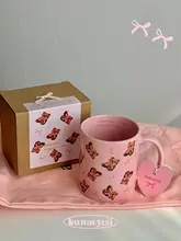陶器カップ 超かわいいリボン付きクマ 朝食/コーヒー ピンク 韓国風