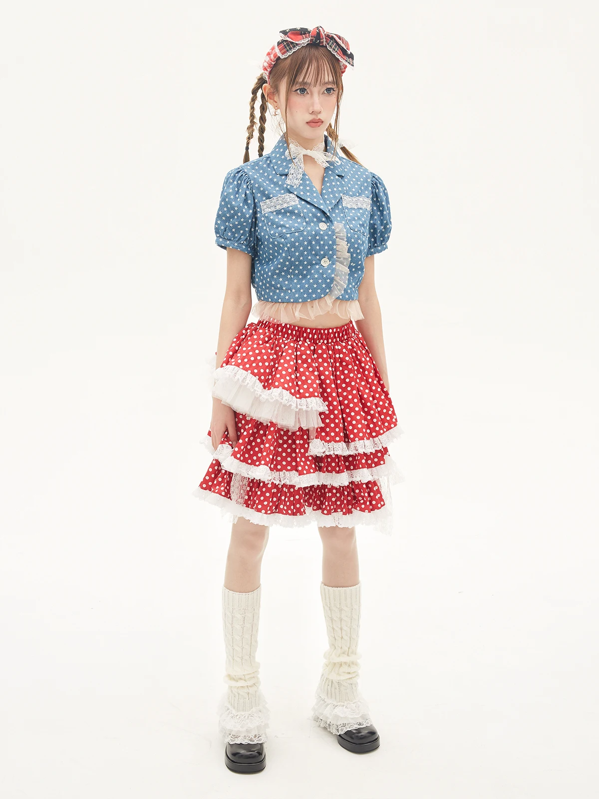 昭和レトロ風の赤いドットケーキスカート：ピンクレトロデザインの少女ロリータスタイルとは