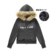 刺繍入りフード付きパーカー【ビンテージスタイル・大毛皮襟・スリムフィット・カジュアル】