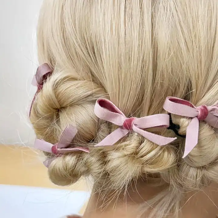 秋冬用シルクベルベットリボンヘアクリップ【ダックビル型・スウィートデザイン】