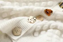 立体ドットデザインVネックカシミヤカーディガン【女性用・極上の柔らかさ・厚手】