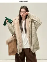 ストライプデザインのウサギ耳付きフード付きパーカー【ゆったりシルエット・大きいサイズ対応】（セットアップ対応）
