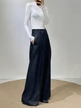 エレガントなデザイン！黒のワイドレッグパンツ【高ウエスト・ドレープ感・春夏用】