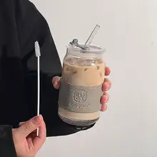 おしゃれなストロー付きガラスカップ【コーヒー・ジュース用・蓋付き】