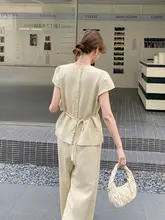 夏用カジュアルTシャツ＆薄手ワイドパンツ【スタイリッシュ・女性用・体型カバー】（セットアップ対応）