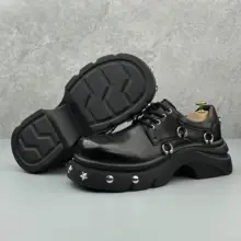 ブラックレザーシューズ【メンズ・ロックスタイル・厚底・個性的】