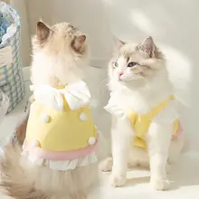 プリンセススタイルの猫用ドレス【毛落ち防止・春夏用・薄手】