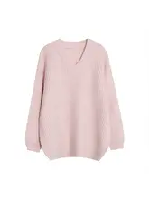 陈大钰 ピンクVネックニットセーター【秋冬・ゆったり・厚手・柔らかい素材】