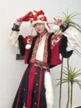 唐風 男女兼用 半袖交領紅色加絨羽織【秋冬用・破裙デザイン】
