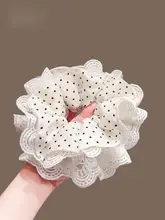 波点レースフラワーヘアゴム【フレンチスタイル・弾力性】