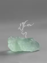 天然緑色フルオライト梅花茶台置物【茶席用・純銀S925製】