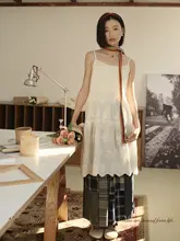 TIONGTIONG チェック柄切り替えデニムパンツ【春用・ゆったりサイズ・ワイドレッグ・レディース】