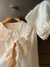 可愛い花柄フリル付きドールカラーのドット柄パジャマ【春用・コットン・肌に優しい・デイリーウェア】（セットアップ対応）