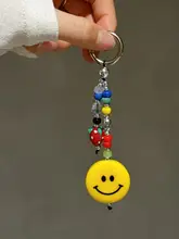 ハート型笑顔ビーズ付きスマホストラップ【DIYキーリング・ユニバーサルアクセサリー】