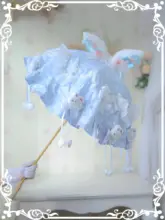 リボン付きウサギ耳の可愛い水玉模様のロリータ風手作りロングハンドルアンティーク傘
