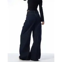 春のアメリカンデザイン ラップカットデニムパンツ【多列ボタン・レディース・ルーズフィット】（セットアップ対応）
