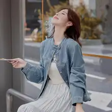 レトロデザインのデニムシャツジャケット【春秋用・ゆったりシルエット・長袖・カジュアル】