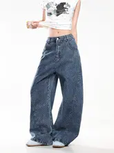 アメリカンスタイルドット柄ハート刺繍デニムパンツ【高腰・フィット・春夏用】（セットアップ対応）