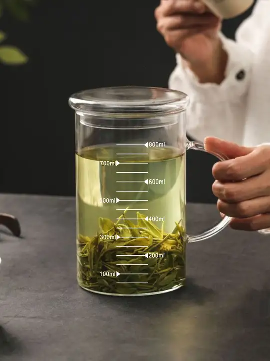ガラスカップ 使用 茶用 1000ml 大容量 高温耐性 蓋付き
