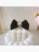 ペット用 ベロア リボン型ヘアクリップ【ビジュー付き・アンティークスタイル・小型犬用】