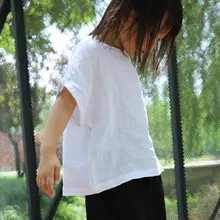 子供用リネン半袖Tシャツ【ゲージ洗浄・通気性・無地・男女兼用】