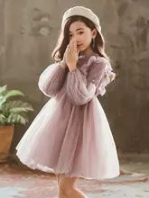 子供用春秋のレースワンピース【長袖・シンプル・プリンセスデザイン・チュール素材】（セットアップ対応）