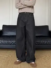 アメリカンスタイル ヴィンテージ風 ブラックデニムパンツ【春用・ストレート・ルーズフィット・カジュアル】